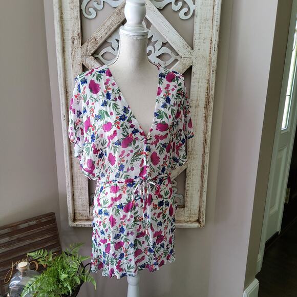 Vix Paula Hermanny Clover Agatha Gathered Drawstring Woven Coverup in Floral - Picture 1 of 13